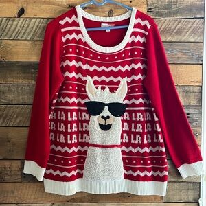 Christmas sweater llama sunglasses red